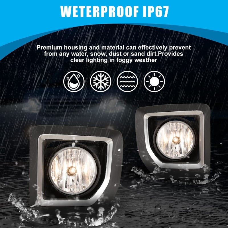 CPW OEM Fog Lights Assembly Fit for GMC Sierra 2500HD/3500HD 2015 2016 2017 2018 2019, Driver & Passenger Driving w/PS Halogen Bulbs + Wiring Harness (Black Housing Clear Lens) - Image 2